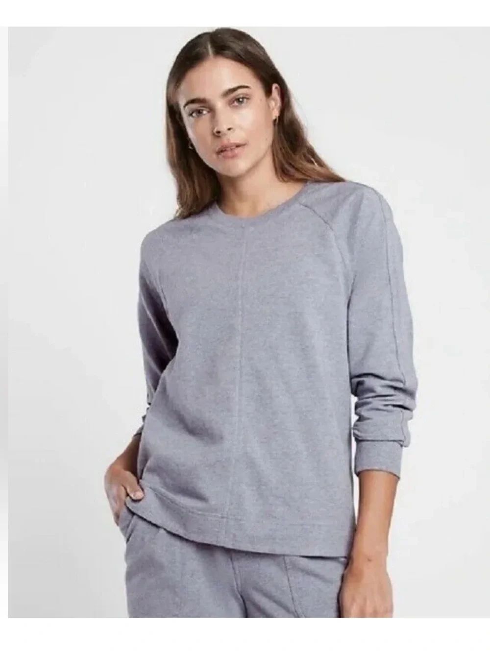 Athleta Farallon Crewneck Sweatshirt Size 2X Blue Heather Swing